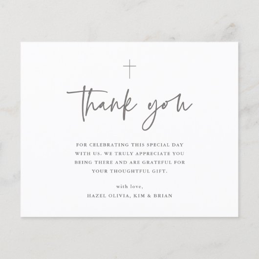 Feuille de papier Merci de Baptême de Script moder (Dos)