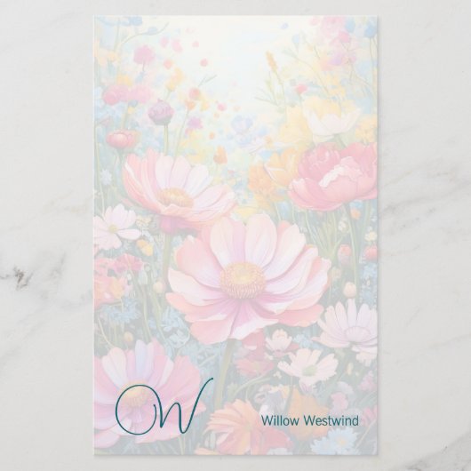 Feuille de papier monogramme de jardin de fleurs d (Devant)