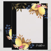 Feuille de papier noir au monogramme chic citron (Devant / Derrière)