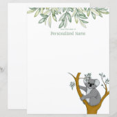 Feuille de papier non lignée Callie Koala Eucalypt (Devant / Derrière)