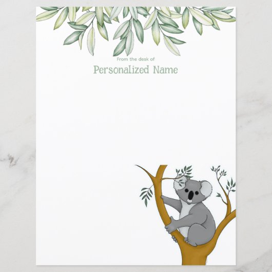 Feuille de papier non lignée Callie Koala Eucalypt (Devant)