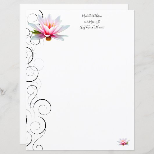 Feuille de papier personnalisée Lily d'eau (Devant / Derrière)