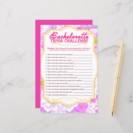 Feuille de papier pour jeu de fête de Bachelorette (Devant/Arrière en situation)