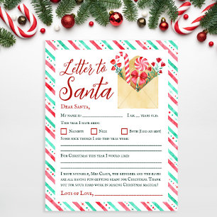 Feuille de papier pour lettre au Père Noël pour en