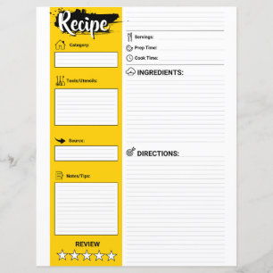 Feuille de papier pour recettes élégantes (page en