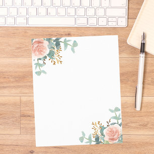 Feuille de papier rose en or fleuri