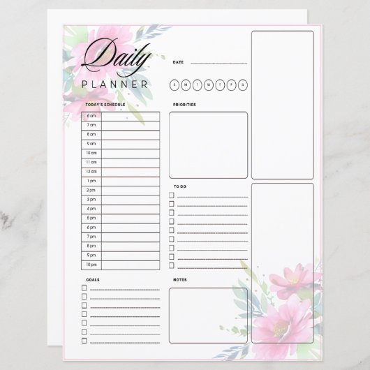 Feuille de planification quotidienne des fleurs d' (Devant / Derrière)