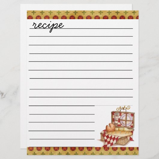 feuille de recette (Devant / Derrière)