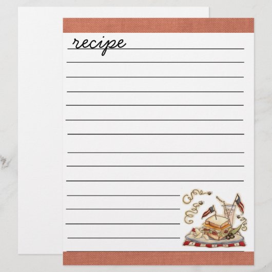 feuille de recette (Devant / Derrière)