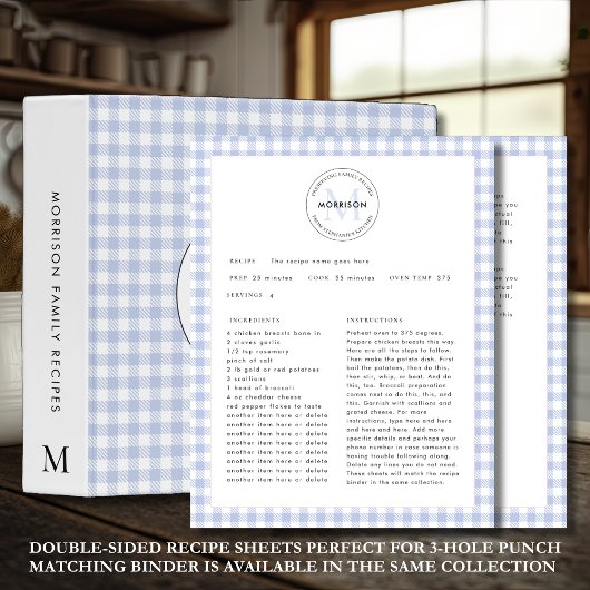 Feuille de recette de la famille En vichy monogram