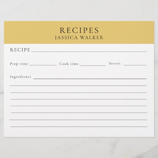 Feuille de recette moderne Simple élégant (Devant)
