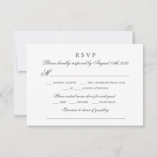 Feuille de réponse de mariage avec choix de repas (Dos)