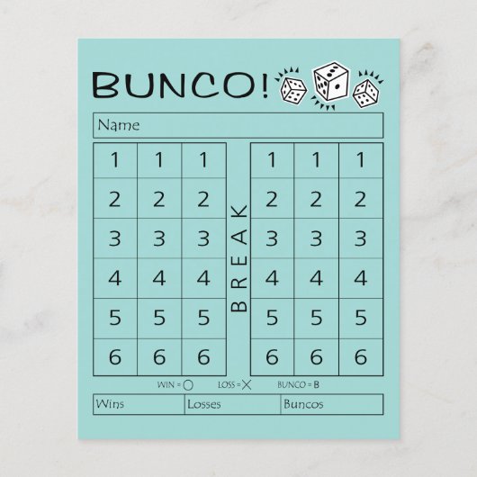 Feuille de score Bunco - Total individuel pour le (Dos)