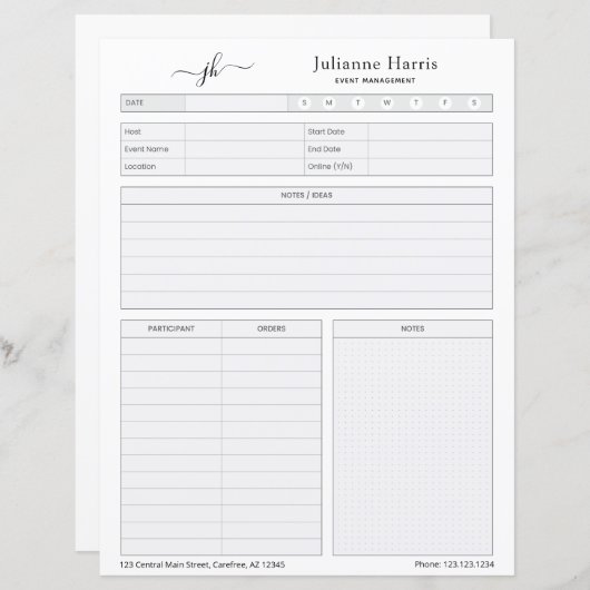 Feuille de travail Planification des événements mé (Devant / Derrière)