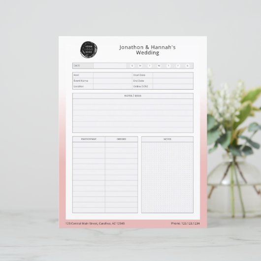 Feuille de travail Planification d'événements d'en (Debout devant)