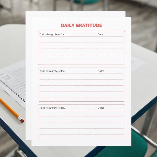 Feuille de travail simple de journal de gratitude 
