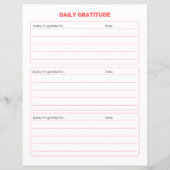 Feuille de travail simple de journal de gratitude  (Devant)