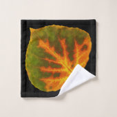 Feuille de tremble verte orange et jaune #1 (Gant de toilette)