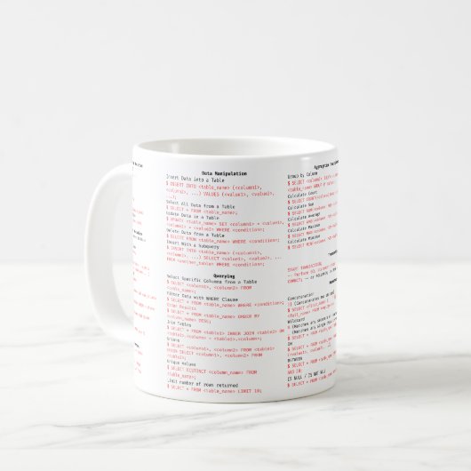 Feuille de triche SQL MUG - Cadeau de programmatio (Devant gauche)