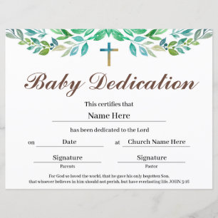 Feuille de verdure Certificat de dédicace pour béb
