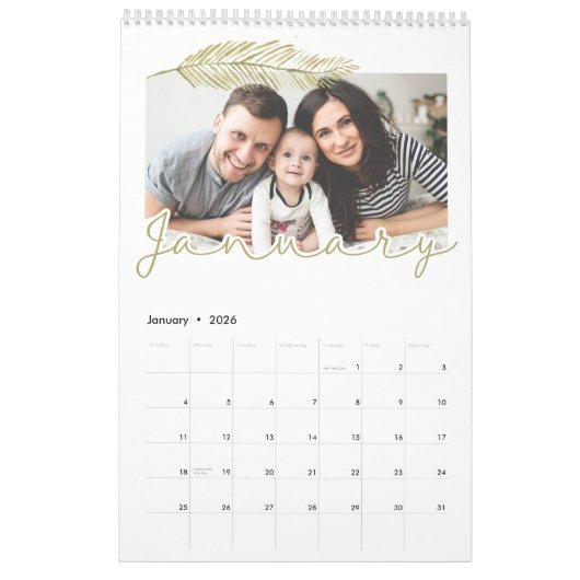 Feuille d'hiver Calendrier d'une page, moyen (Jan 2026)
