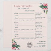 Feuille d'inscription Blush Bloom pour agent immob (Devant / Derrière)