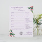 Feuille d'inscription Mauve Blush Bloom pour agent (Debout devant)