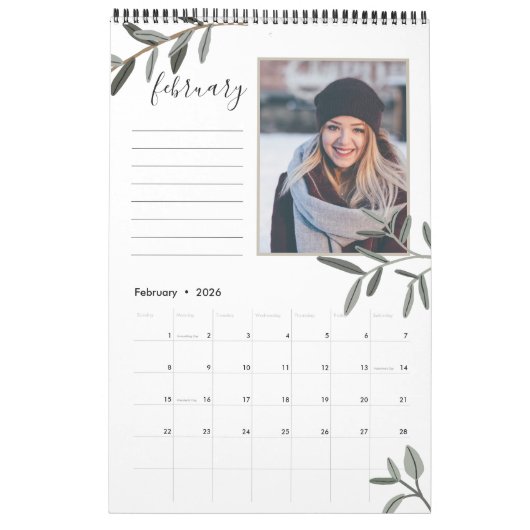 Feuille d'olive | 12 Calendrier photo avec notes (Feb 2026)