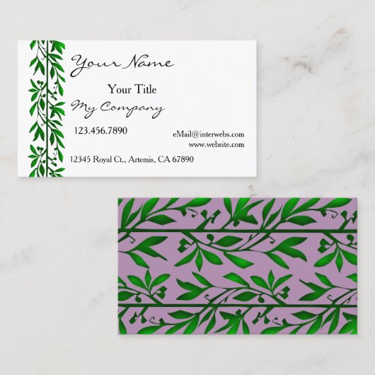 Feuille d'olive simple Carte de visite élégant (Devant / Derrière)