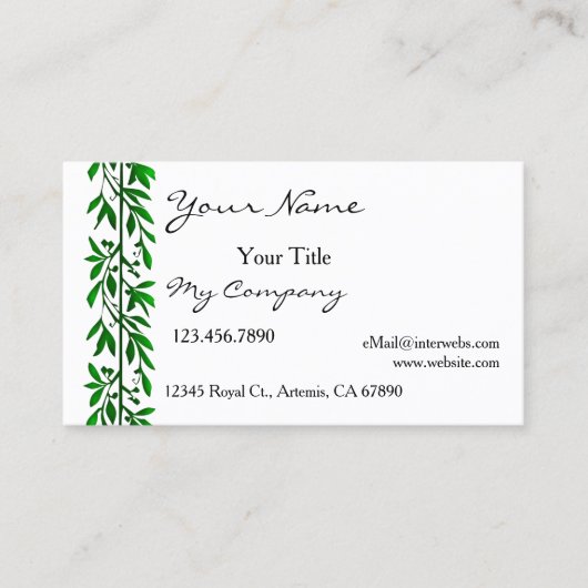 Feuille d'olive simple Carte de visite élégant (Devant)
