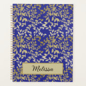 Feuille d'or Botanique Floral Deep Blue Script (Devant)