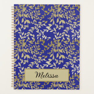 Feuille d'or Botanique Floral Deep Blue Script