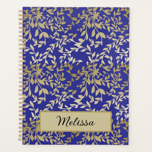 Feuille d'or Botanique Floral Deep Blue Script (Devant)