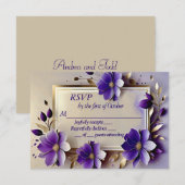 Feuille d'or fleurs violet mariage carte RSVP (Devant / Derrière)