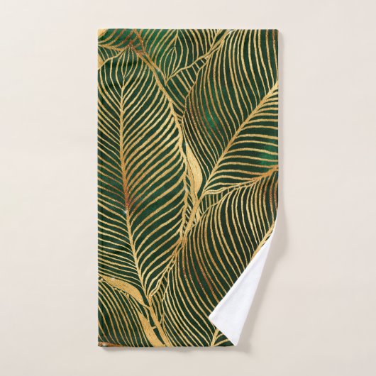 Feuille d'or Forêt verte Élégant Motif (Serviette à main)