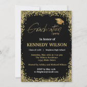 Feuille d'or Graduation Party Invitation Noir (Devant)