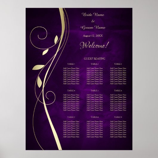 Feuille d'or Mariage pourpre Tableau de sièges (Devant)
