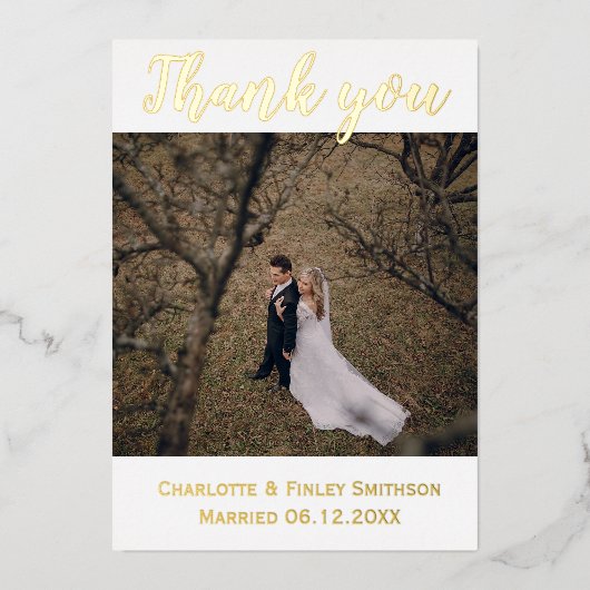 Feuille d'or moderne 2 mariage photo carte de reme (Recto)