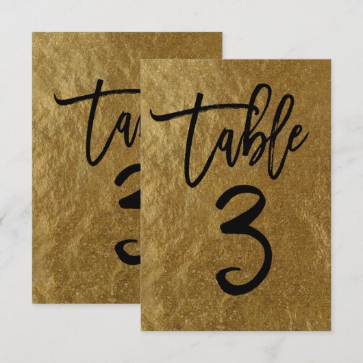 Feuille d'or Moderne Écrit Numéro de Table 3 (Devant / Derrière)
