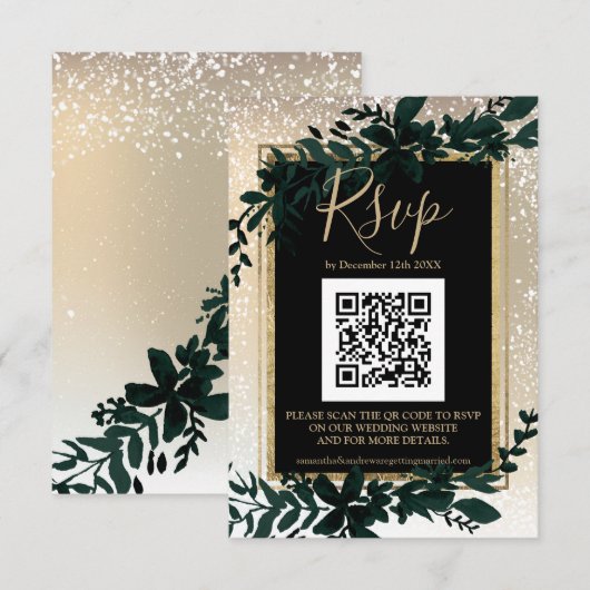 feuille d'or neige élégant hiver QR RSVP (Devant / Derrière)
