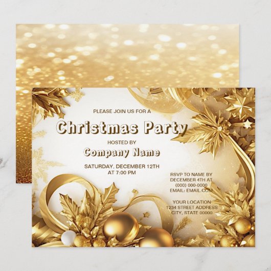 Feuille d'or Noël Fête Invitation (Devant / Derrière)