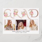 Feuille d'or rose GRAD faire-part de graduation ph (Recto)