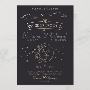Feuille d'or Sun et faire-part de mariage de lune