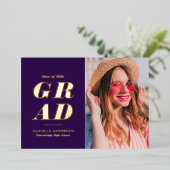 feuille d'or texte moderne faire-part gris violet (Debout devant)