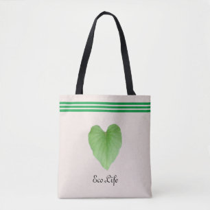 Feuille en forme de cœur vert sur sac fourre-tout