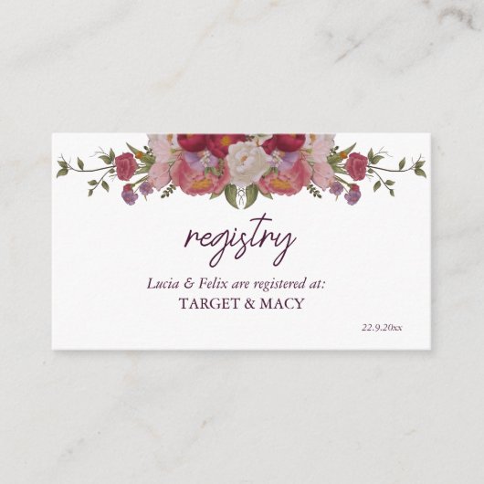 Feuille Et Fleurs Bourgogne Mariage Carte Enregist (Devant)