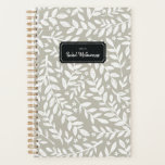 Feuille florale écaillée grise Planificateur de l'<br><div class="desc">Commencez votre année sur le pied droit avec ce planificateur de semaine et de mois personnalisé et chic avec un motif de branches feuillues blanches dessinées à la main et de petites fleurs sur un arrière - plan moderne grège. N'oubliez pas de customiser le front avec l'année et le nom...</div>