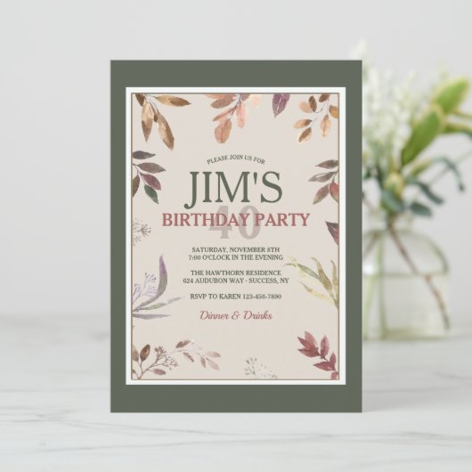 Feuille Frame Invitation à la fête d'anniversaire (Debout devant)