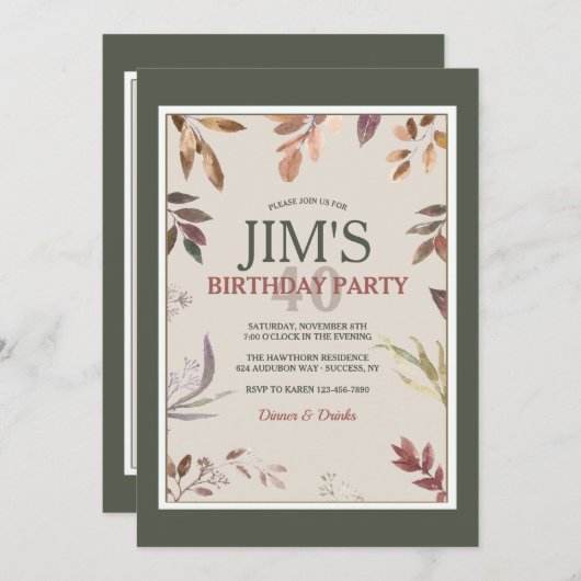 Feuille Frame Invitation à la fête d'anniversaire (Devant / Derrière)