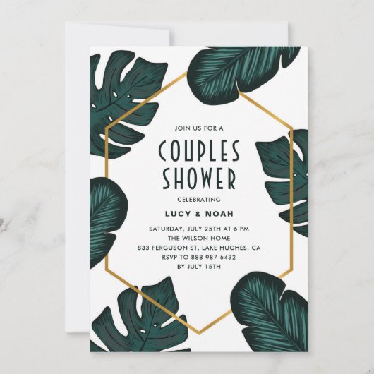 Feuille Frame Tropical Couples Douche Invitation (Devant)